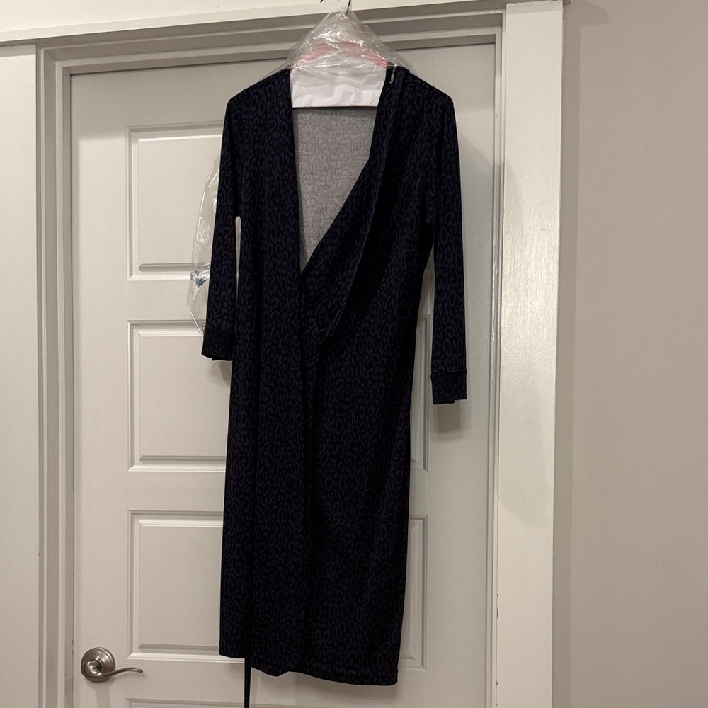 Diane Von Furstenberg Navy on Black leopard print Iconic Wrap Dress